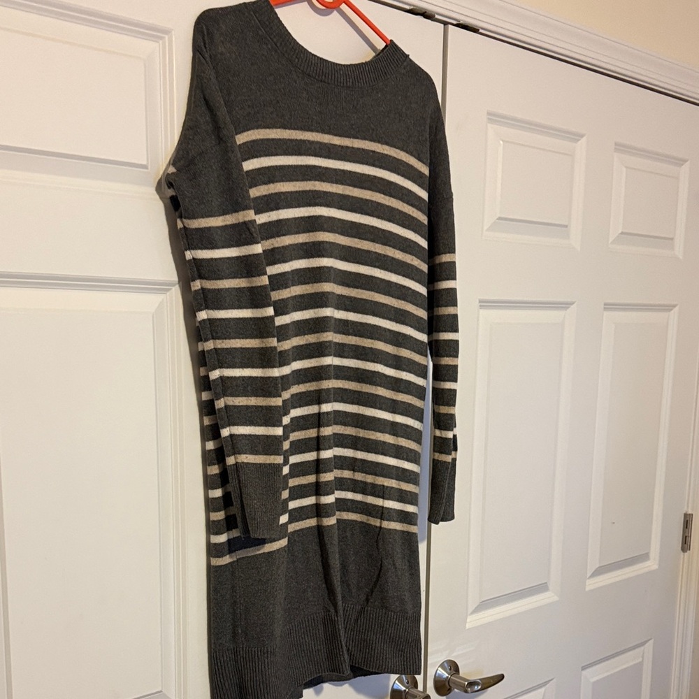 GAP Charcoal and Cream Striped Sweater Dress